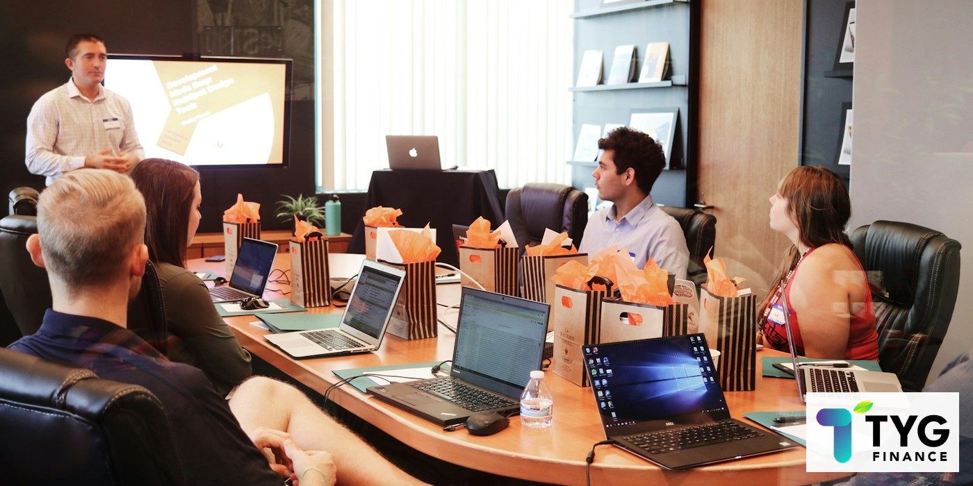 Professional business team meeting discussing finance solutions